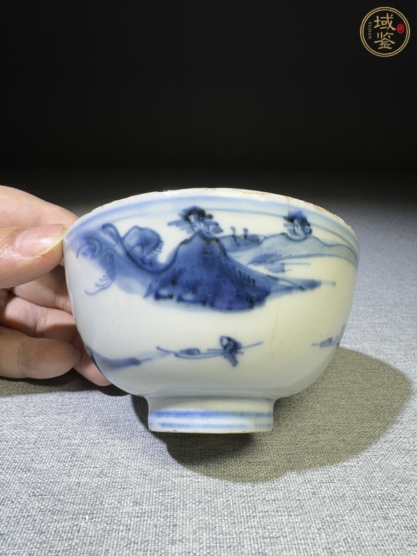 古玩人物山水青花茶圓真品鑒賞圖