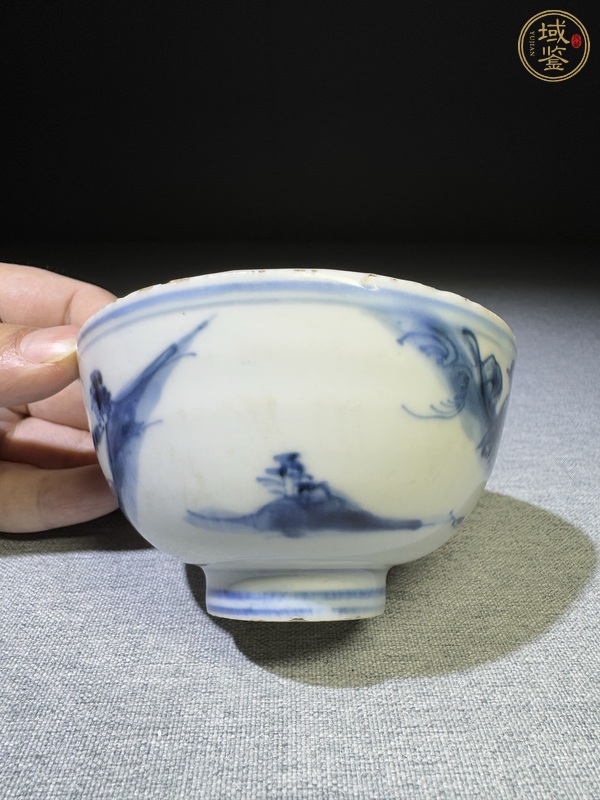 古玩陶瓷人物山水青花茶圓真品鑒賞圖