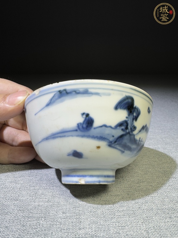 古玩陶瓷人物山水青花茶圓真品鑒賞圖