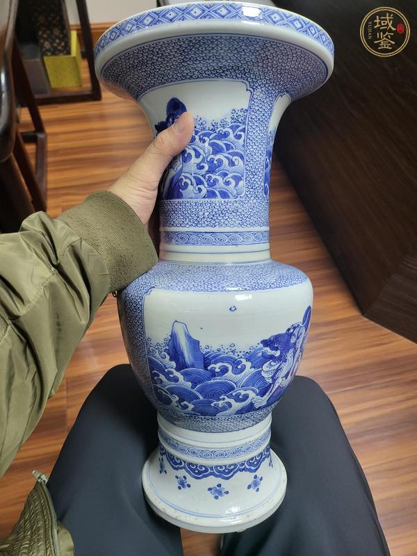 古玩陶瓷青花瑞獸紋盤口花觚真品鑒賞圖