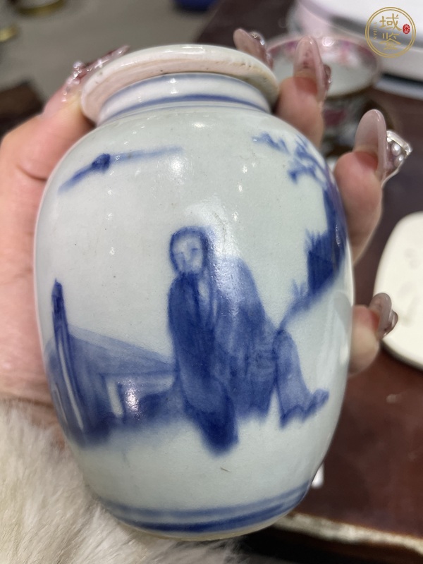 古玩陶瓷青花人物蓋罐真品鑒賞圖