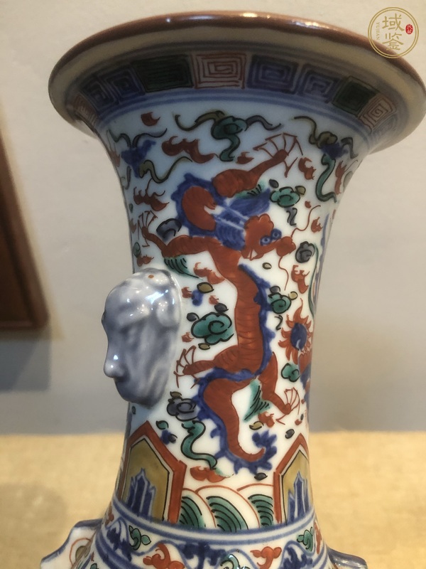 古玩陶瓷青花五彩花觚真品鑒賞圖