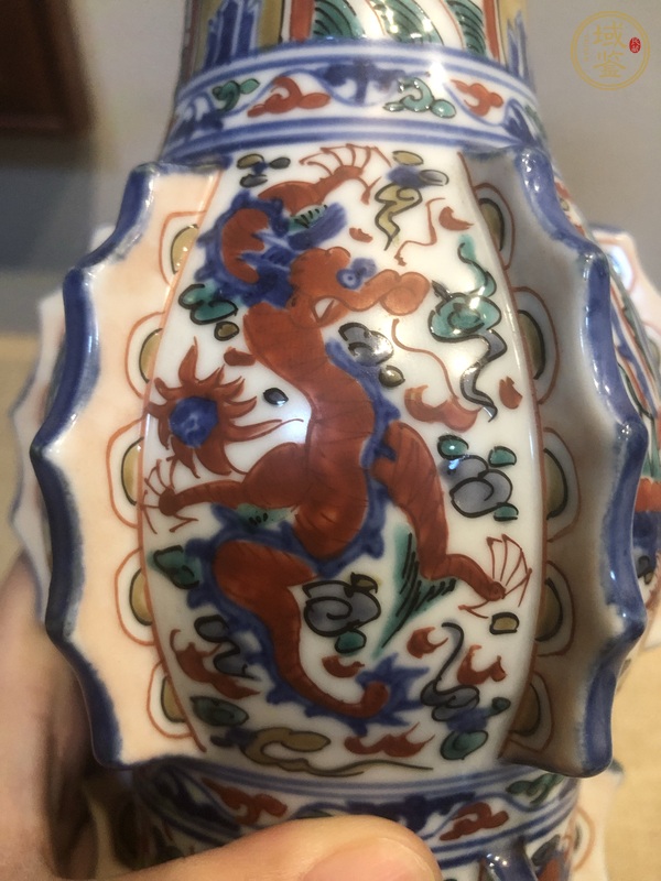 古玩陶瓷青花五彩花觚真品鑒賞圖