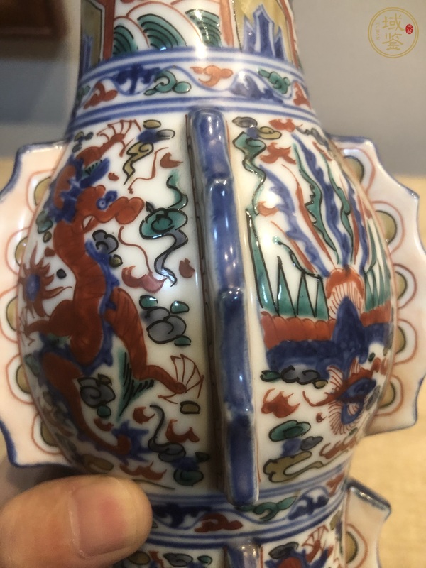 古玩陶瓷青花五彩花觚真品鑒賞圖