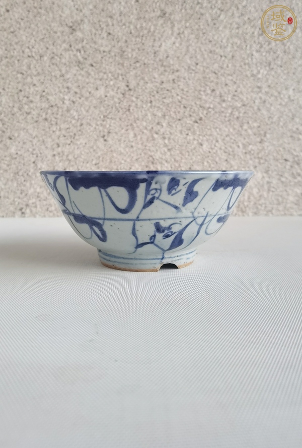 古玩陶瓷青花靈芝花卉紋碗真品鑒賞圖