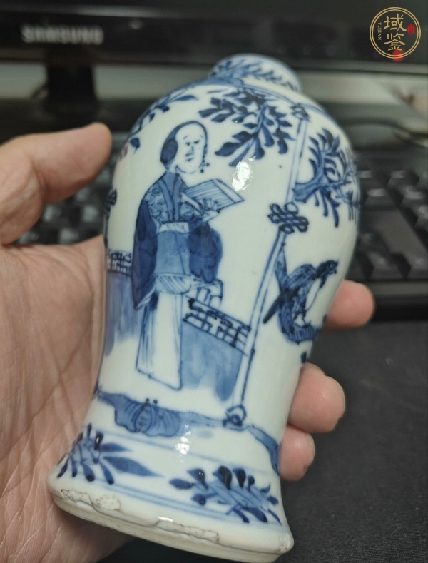 古玩陶瓷青花開窗花鳥人物梅瓶真品鑒賞圖