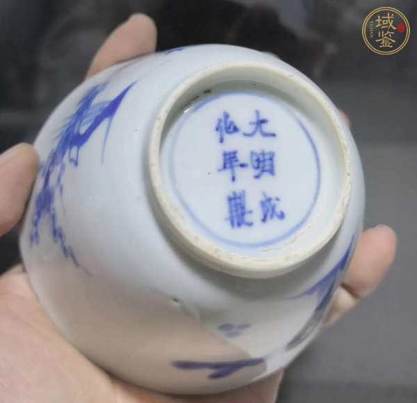 古玩陶瓷青花歲寒三友圖仰鐘杯真品鑒賞圖