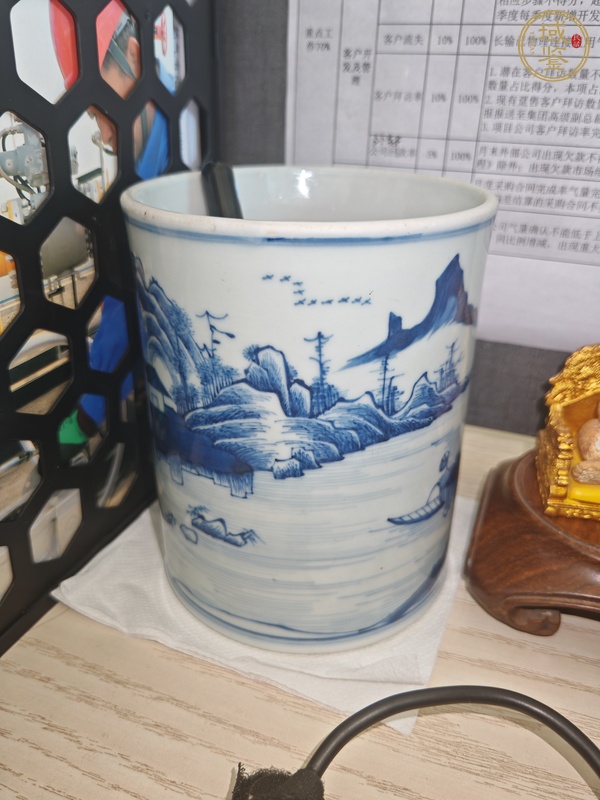 古玩陶瓷青花筆筒真品鑒賞圖