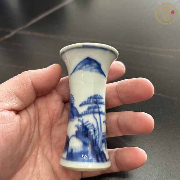 古玩陶瓷青花山水人物紋小花觚真品鑒賞圖