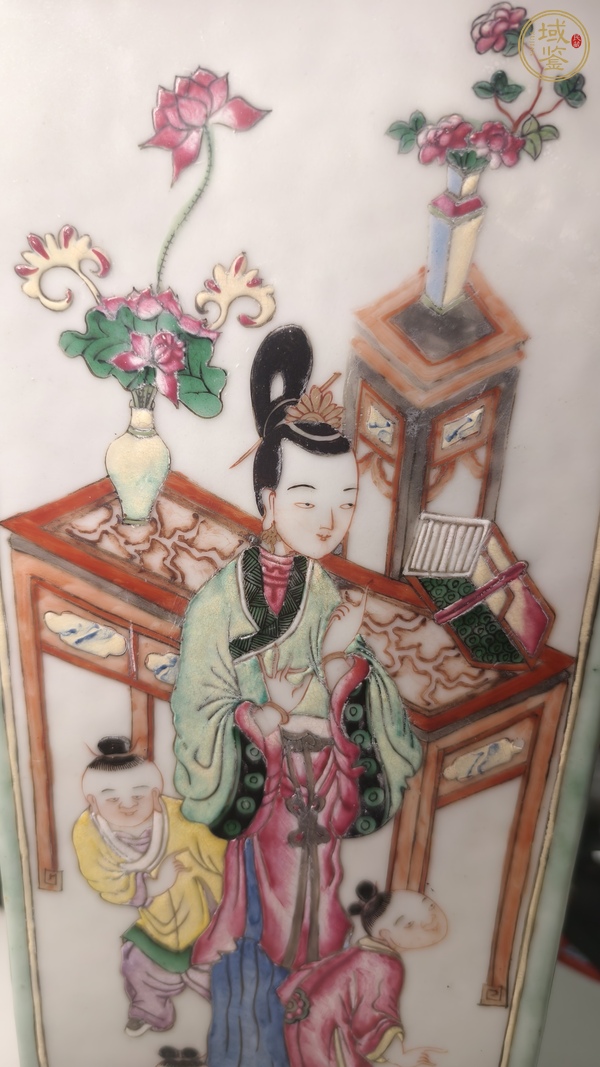 古玩陶瓷粉彩教子圖圖紋天圓四方瓶真品鑒賞圖