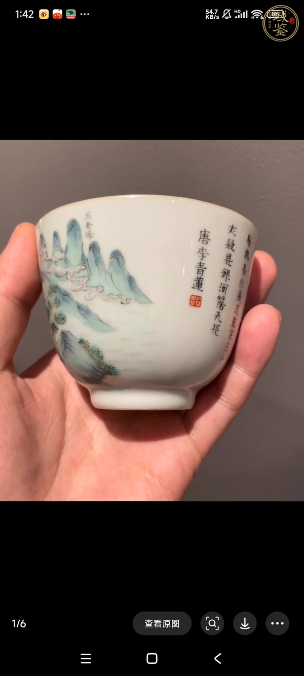 古玩陶瓷粉彩江西十景圖杯真品鑒賞圖