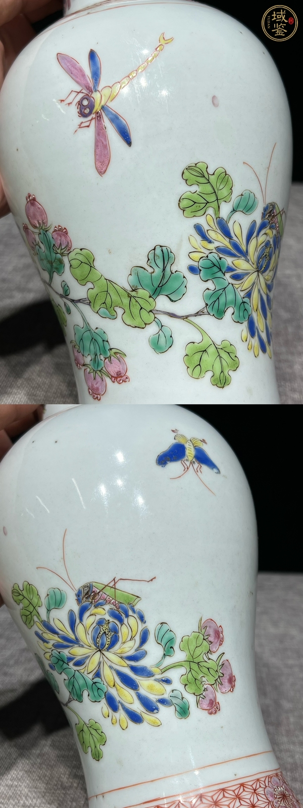 古玩陶瓷蟲草紋粉彩雞腿瓶真品鑒賞圖