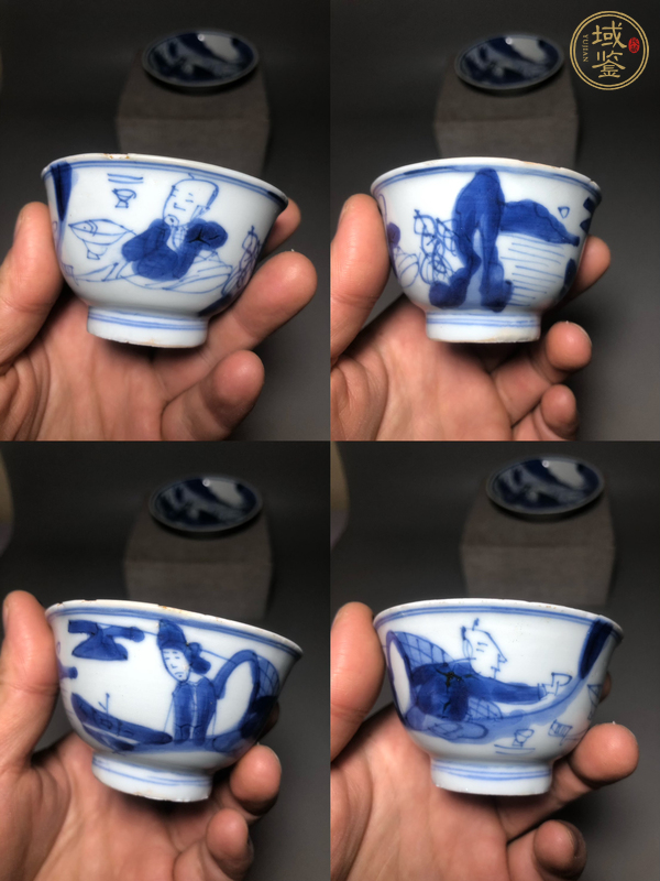 古玩陶瓷青花漁家樂紋杯碟真品鑒賞圖