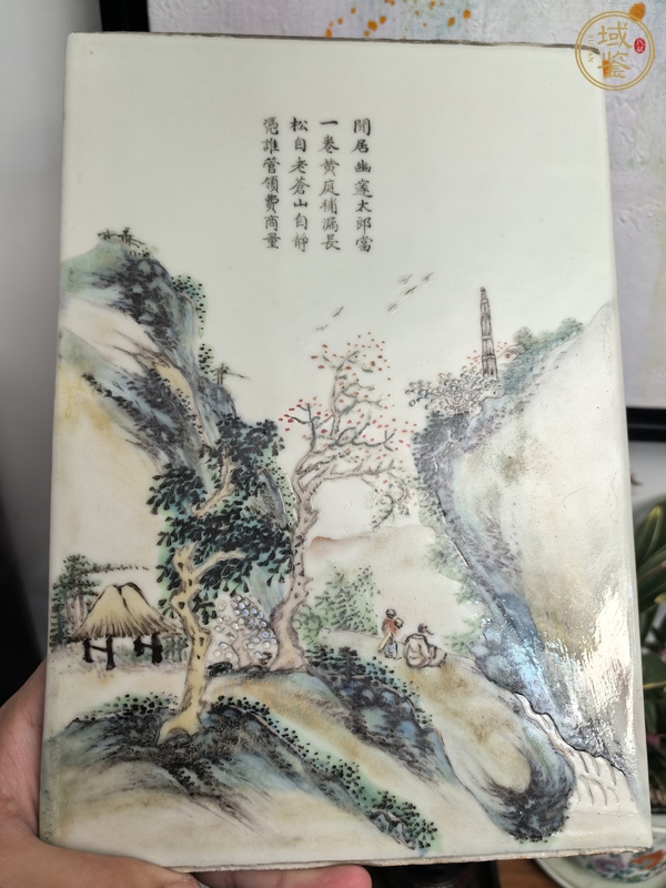 古玩陶瓷民國細(xì)路粉彩瓷板真品鑒賞圖