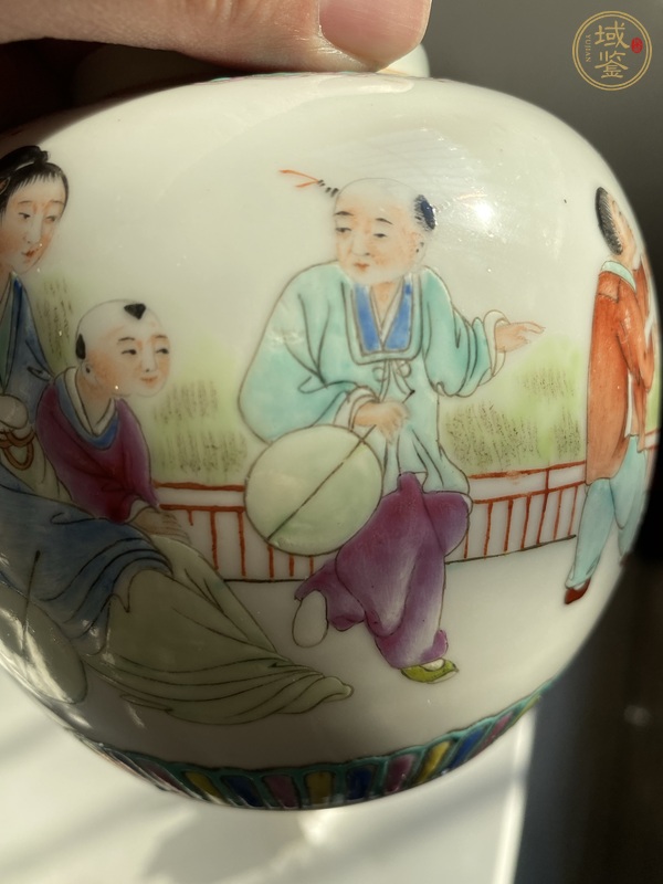 古玩陶瓷粉彩三娘教子圖茶葉罐真品鑒賞圖