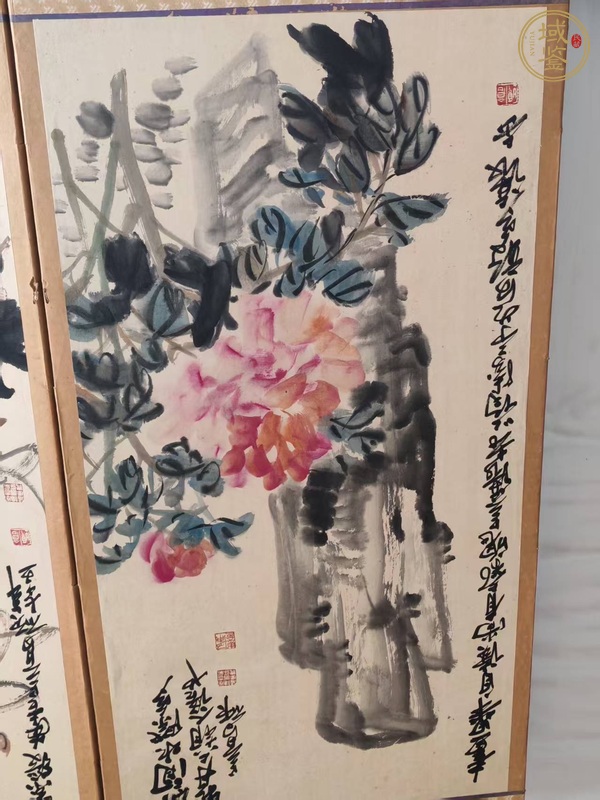 古玩字畫花卉六屏真品鑒賞圖