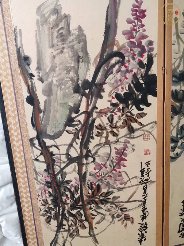 古玩字畫花卉六屏真品鑒賞圖