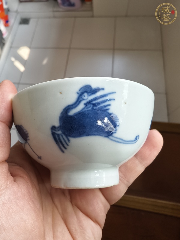 古玩陶瓷青花畫仙鶴紋茶圓真品鑒賞圖