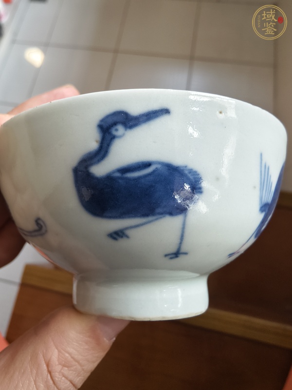 古玩陶瓷青花畫仙鶴紋茶圓真品鑒賞圖