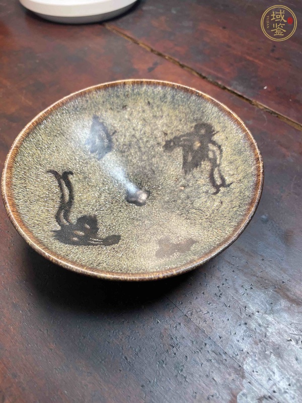 古玩陶瓷吉州窯雙鳳紋茶盞，疑似修復(fù)真品鑒賞圖