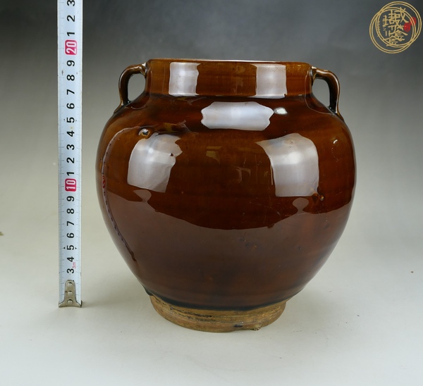 古玩陶瓷耀州窯紫金釉雙系罐真品鑒賞圖