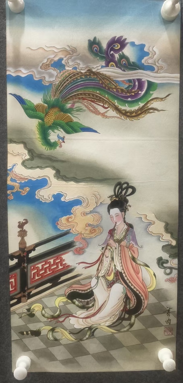 古玩字畫已故中央美院教授老美協(xié)會員黃均吹簫引鳳圖拍賣，當前價格30000元