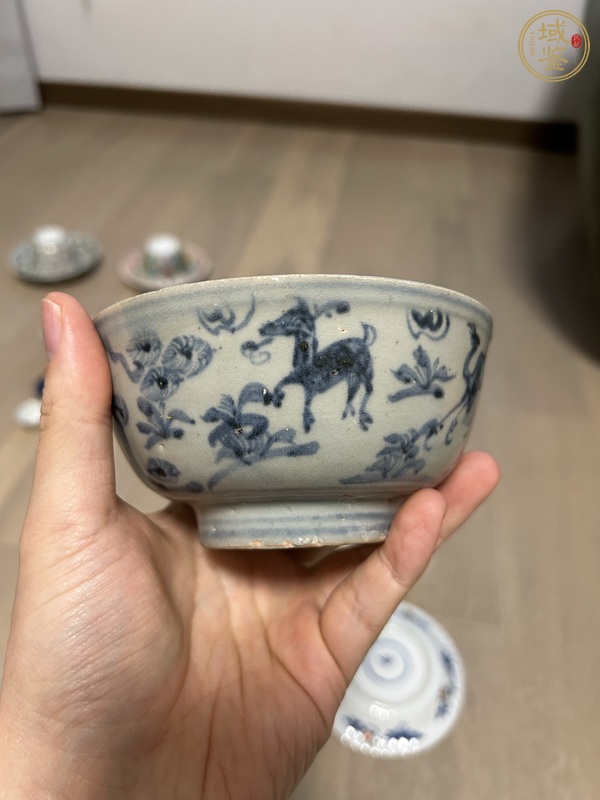 古玩陶瓷青花鶴鹿同春圖茶碗真品鑒賞圖