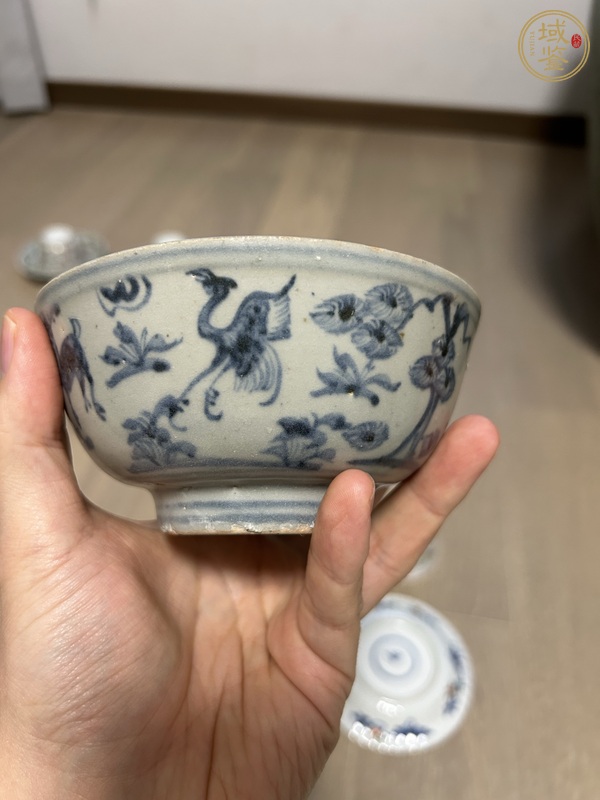 古玩陶瓷青花鶴鹿同春圖茶碗真品鑒賞圖