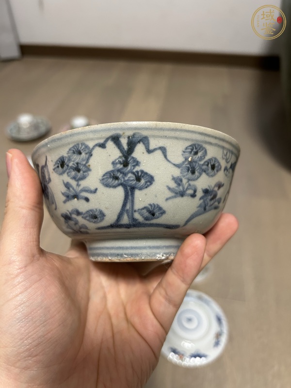 古玩陶瓷青花鶴鹿同春圖茶碗真品鑒賞圖