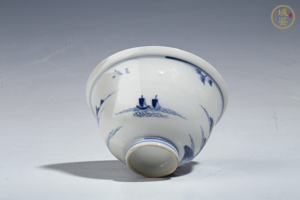 古玩陶瓷清乾隆·青花山水樓閣人物紋蓋碗真品鑒賞圖