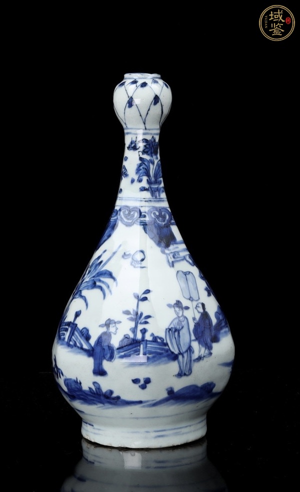 古玩陶瓷青花人物紋蒜頭瓶真品鑒賞圖