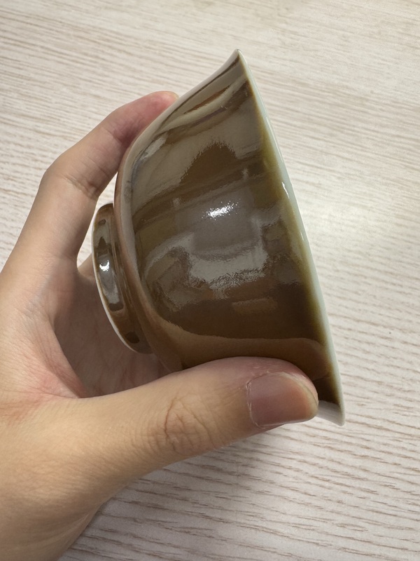 古玩陶瓷外紫金釉內青花魚藻紋杯拍賣，當前價格588元