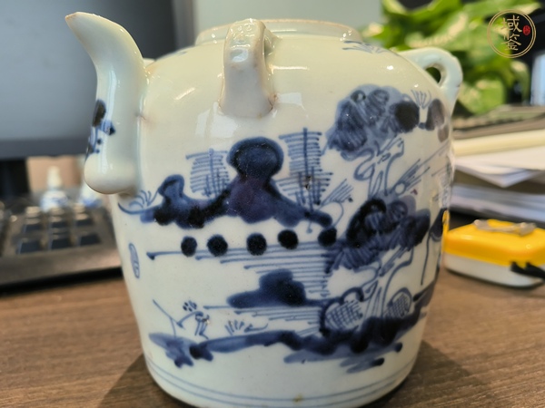 古玩陶瓷青花山水人物紋茶壺真品鑒賞圖