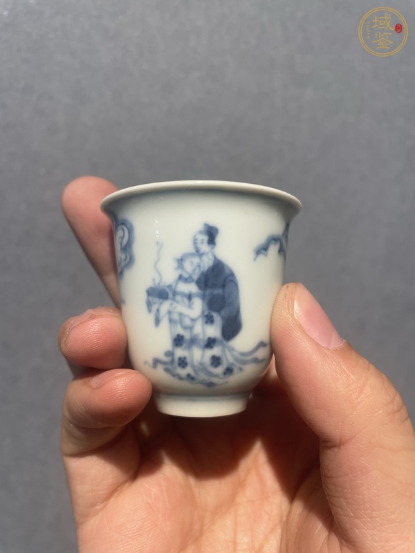 古玩陶瓷青花人物折沿杯真品鑒賞圖