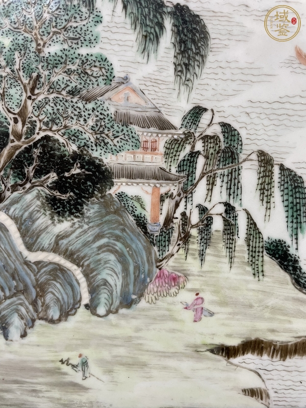 古玩陶瓷淺絳彩山水瓷板真品鑒賞圖