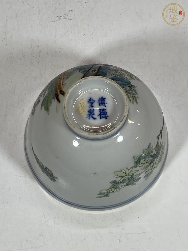 古玩陶瓷青花加彩花鳥紋蓋碗真品鑒賞圖