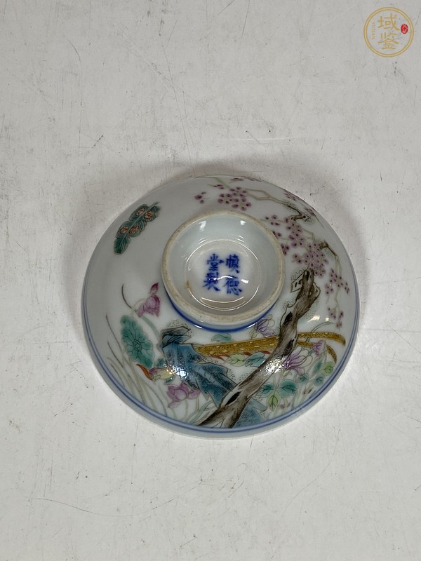 古玩陶瓷青花加彩花鳥紋蓋碗真品鑒賞圖