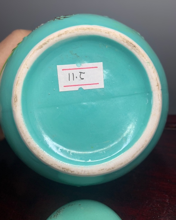 古玩陶瓷民國時期松石釉一路連科罐拍賣,當前價格1380元