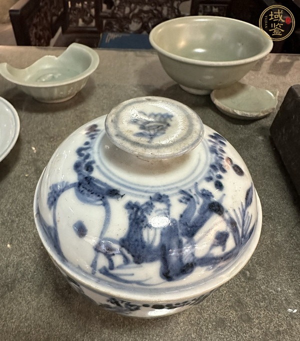 古玩陶瓷人物紋青花蓋缸真品鑒賞圖