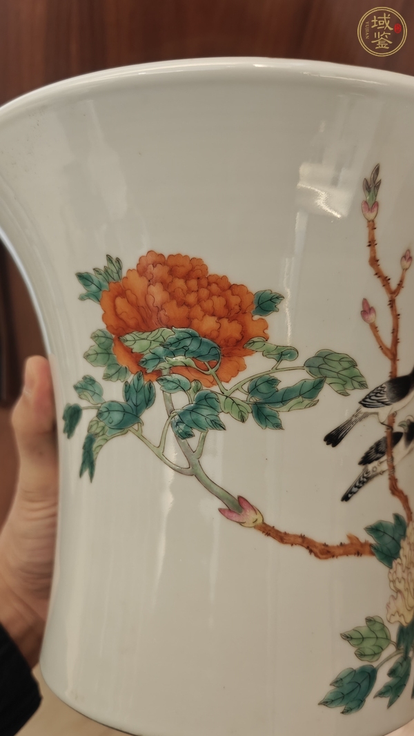 古玩陶瓷花鳥紋粉彩花盆真品鑒賞圖