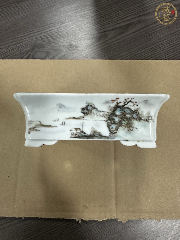 古玩淺絳彩山水紋花盆真品鑒賞圖