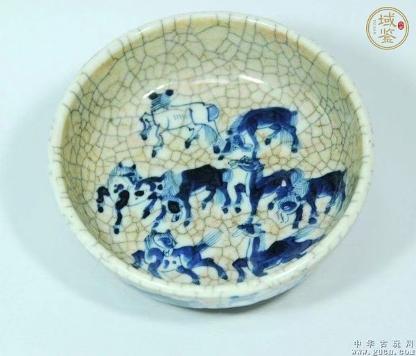 古玩陶瓷青花哥釉馬紋洗真品鑒賞圖