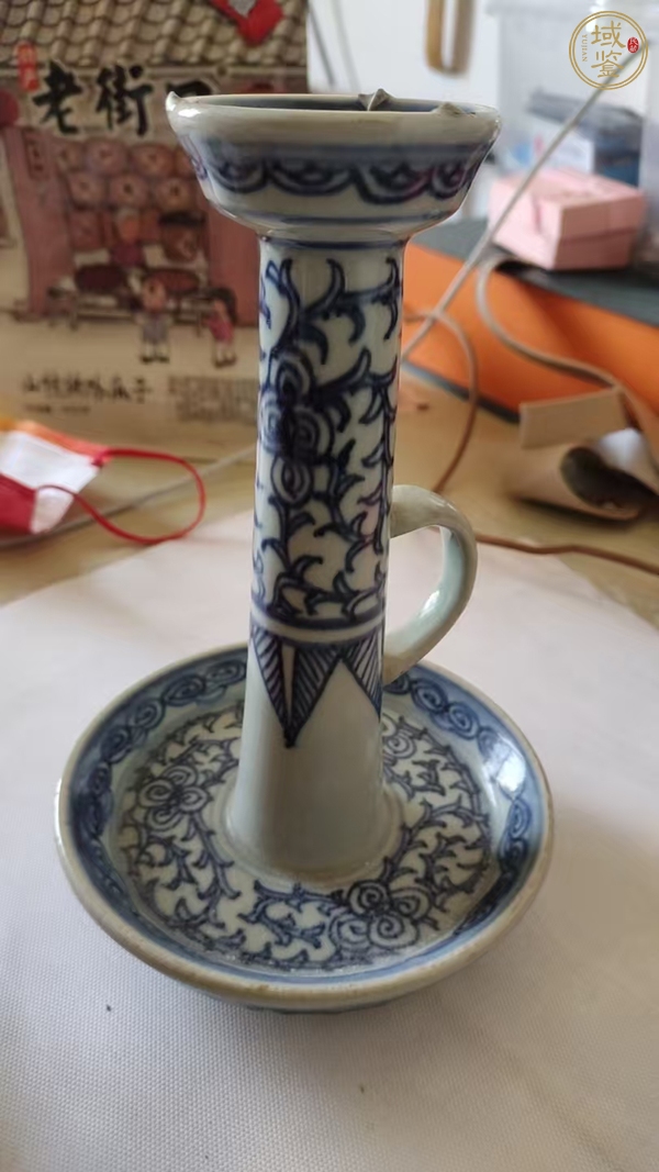 古玩陶瓷青花淡描花卉紋油燈盞，疑似復(fù)窯真品鑒賞圖