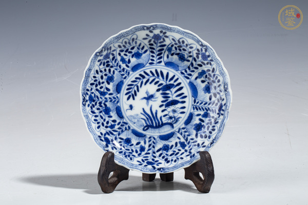 古玩陶瓷清光緒·青花洞石花鳥紋花口杯碟真品鑒賞圖