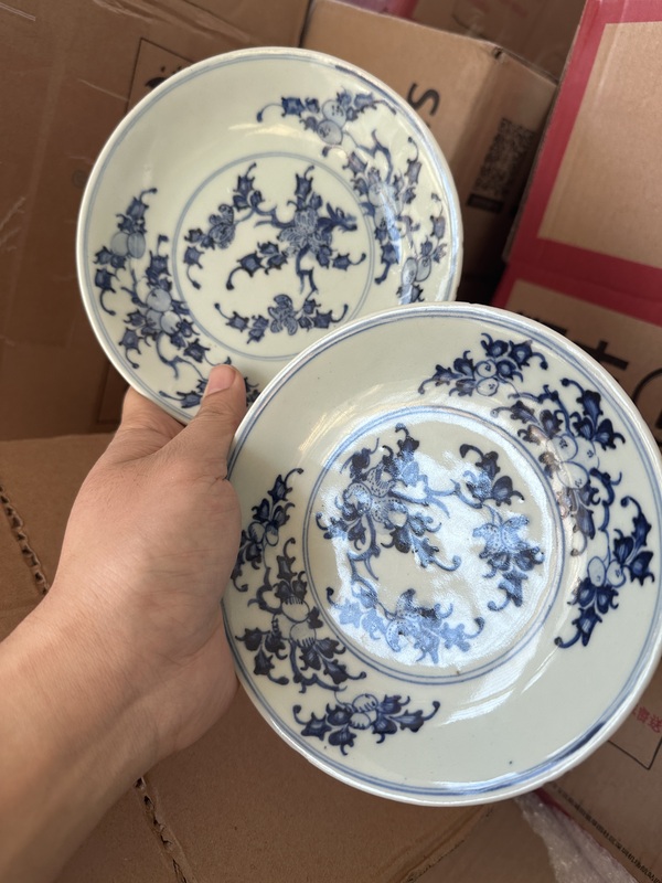 古玩陶瓷青花三多紋盤一對拍賣，當前價格3000元