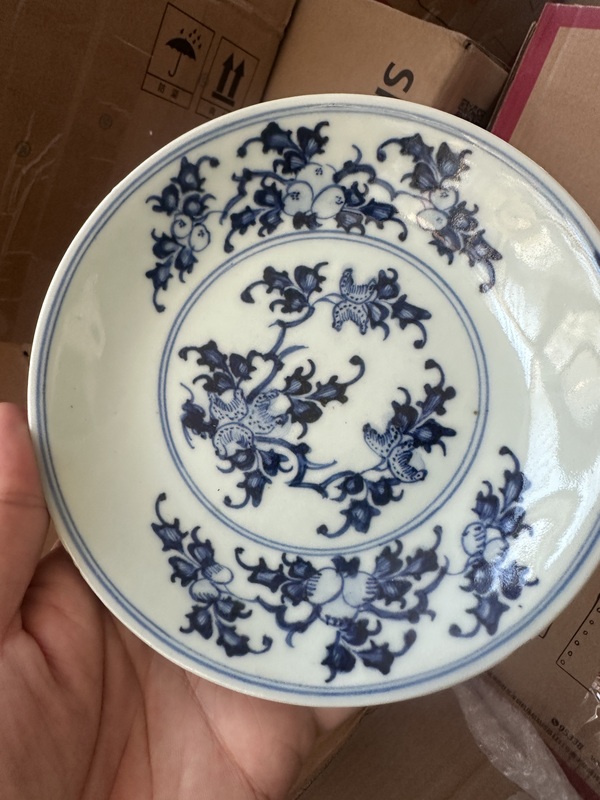 古玩陶瓷青花三多紋盤一對拍賣，當前價格3000元