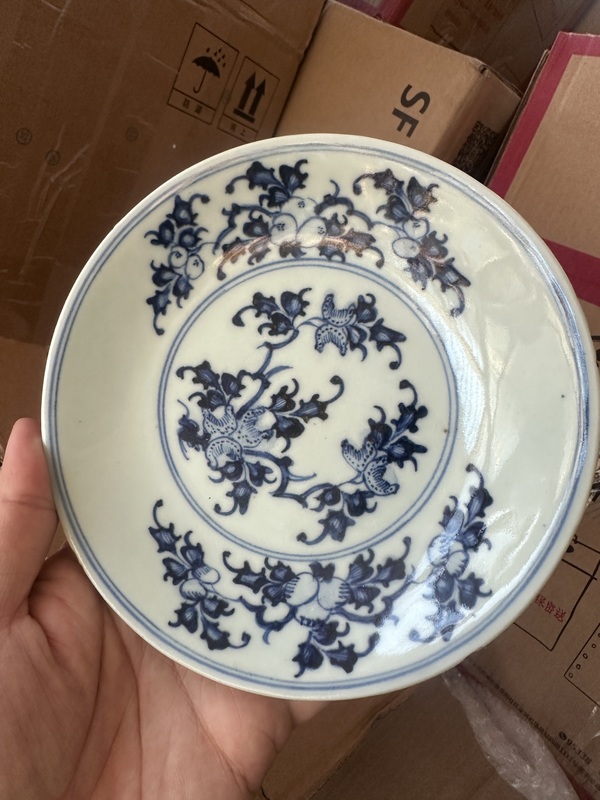 古玩陶瓷青花三多紋盤一對拍賣，當前價格3000元