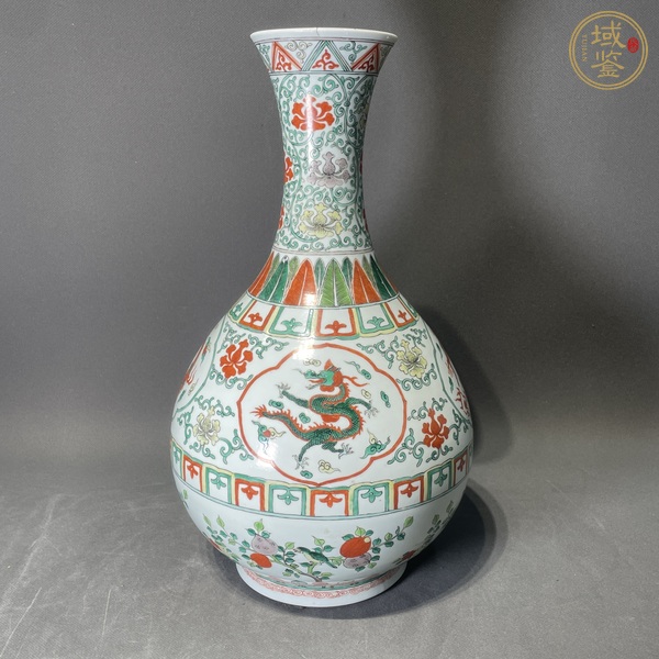 古玩陶瓷五彩開(kāi)窗團(tuán)龍花卉紋賞瓶真品鑒賞圖