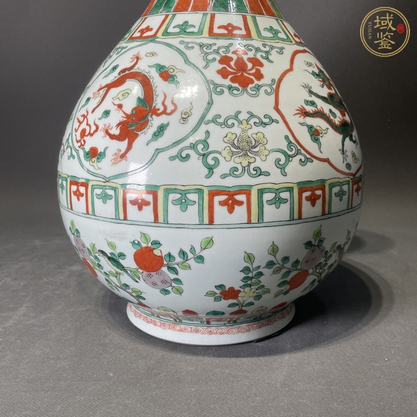 古玩陶瓷五彩開(kāi)窗團(tuán)龍花卉紋賞瓶真品鑒賞圖