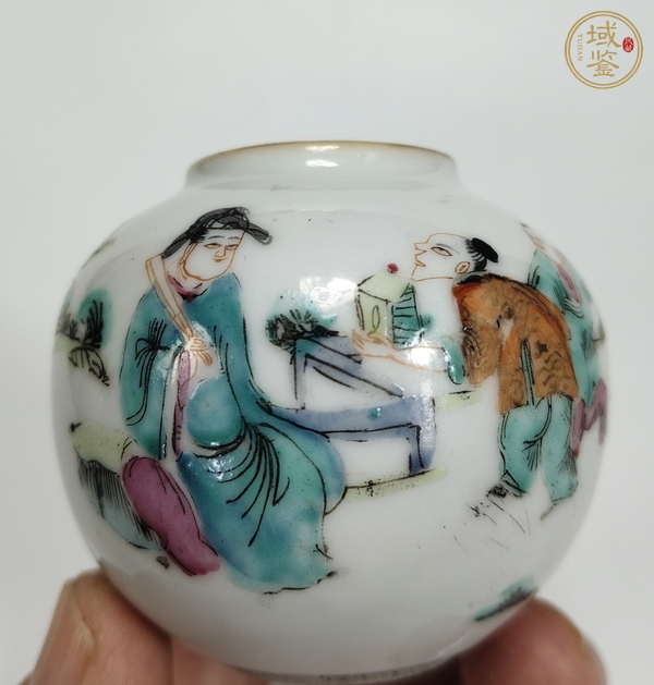 古玩陶瓷粉彩人物水盂真品鑒賞圖